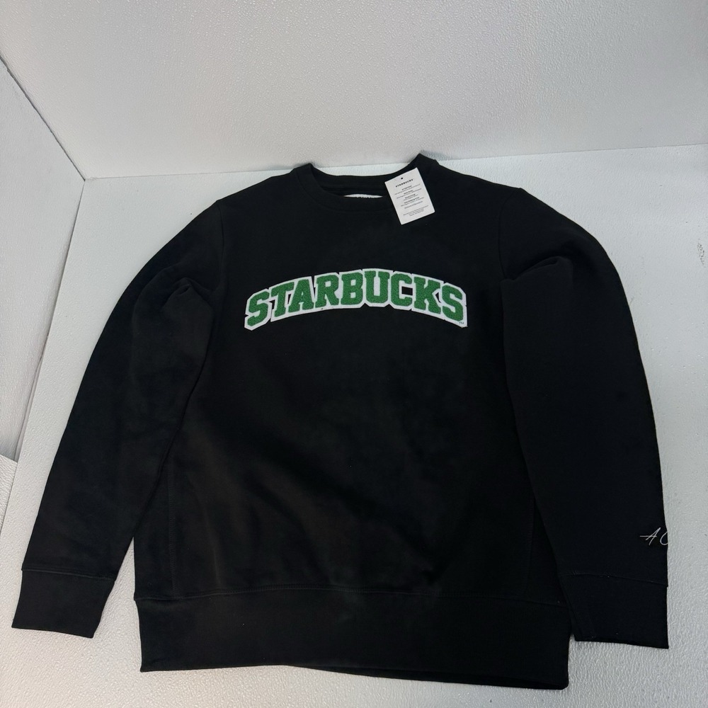 Starbucks Black Organic Cotton Blend Crewneck Sweatshirt Embroidered Logo Size S
